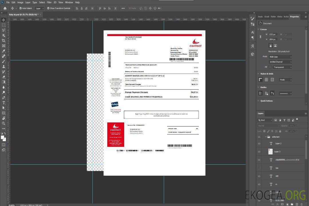 Nouvelle-Zélande Contact Preuve énergétique de la facture de services publics de l'entreprise aux formats Word et PDF template